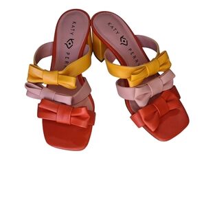 Katy Perry The Tooliped Bow Sandalss Block Heels 5.5 Mango Pink Orange Colorway